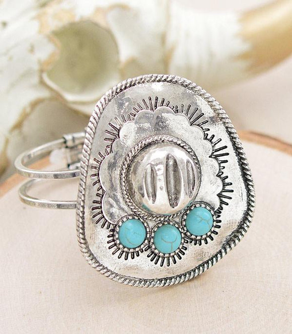 WESTERN COWBOY HAT WITH TURQUOISE STONE BRACELET