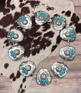 COWBOY HAT TURQUOISE STONE CONCHO CHAIN LINK BELT - TWO SIZES