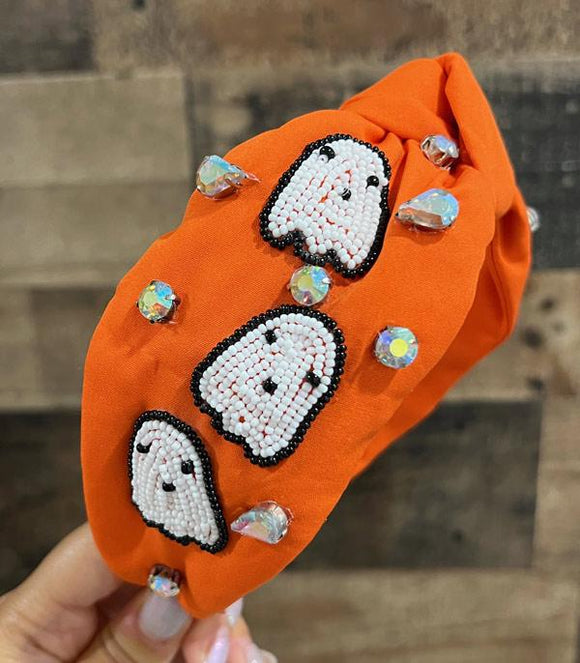 HALLOWEEN WHITE BEADED GHOST HEADBAND