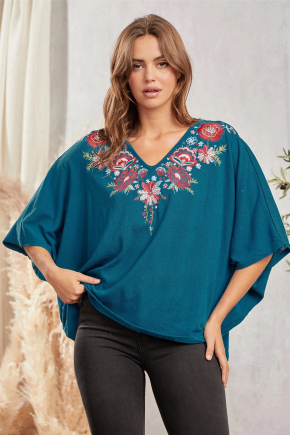 PONCHO VNECKLINE PONCHO SLEEVES TOP - TEAL