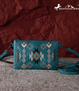 Montana West Aztec Clutch Crossbody - Turquoise