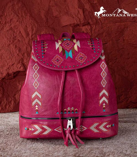 Montana West Aztec Embroidered Backpack - Hot Pink