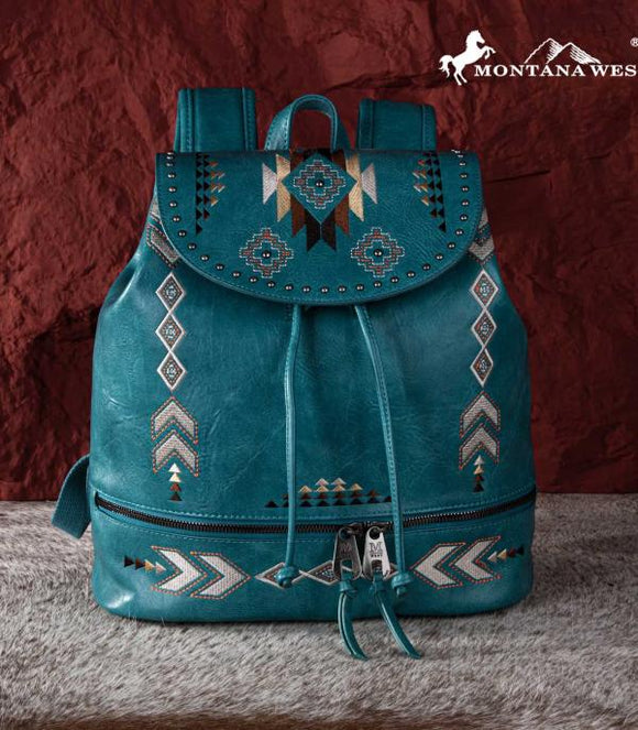 Montana West Aztec Embroidered Backpack - Turquoise