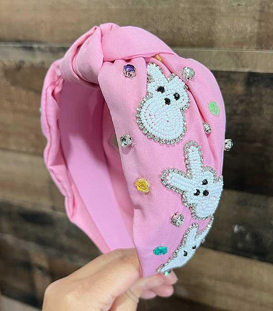 PINK EASTER BEADED TOP KNOT HEADBAND