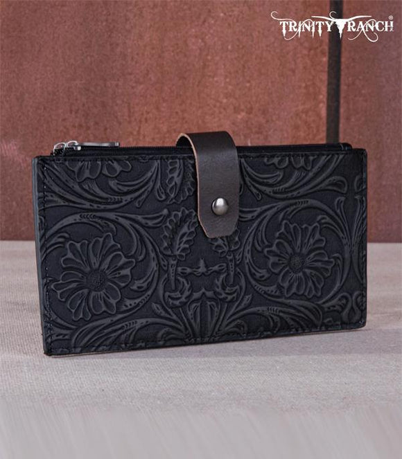 Trinity Ranch Floral Tooled Bi-Fold Wallet/Card Organize - Black
