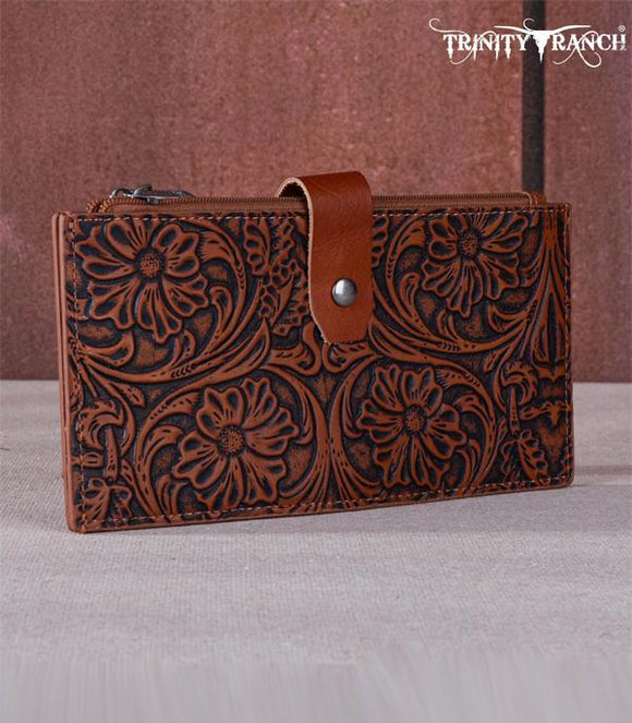 Trinity Ranch Floral Tooled Bi-Fold Wallet/Card Organize - Brown