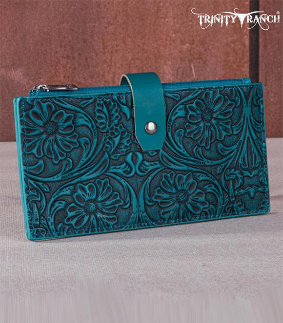 Trinity Ranch Floral Tooled Bi-Fold Wallet/Card Organize - Turquoise
