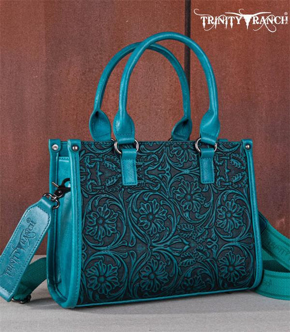 Trinity Ranch Floral Tooled Concealed Carry Tote/Crossbody - Turquoise