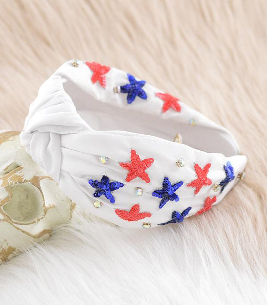 Patriotic Star Beaded Top Knot Headband