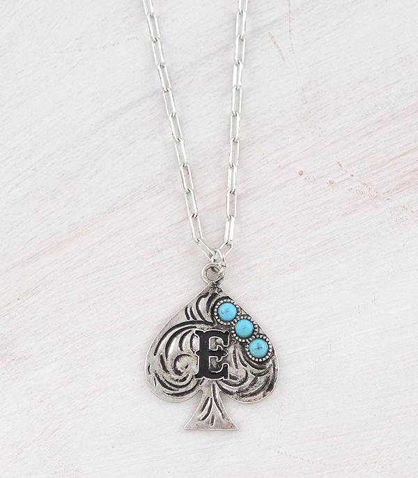 WESTERN TURQUOISE SPADE INITIAL NECKLACE