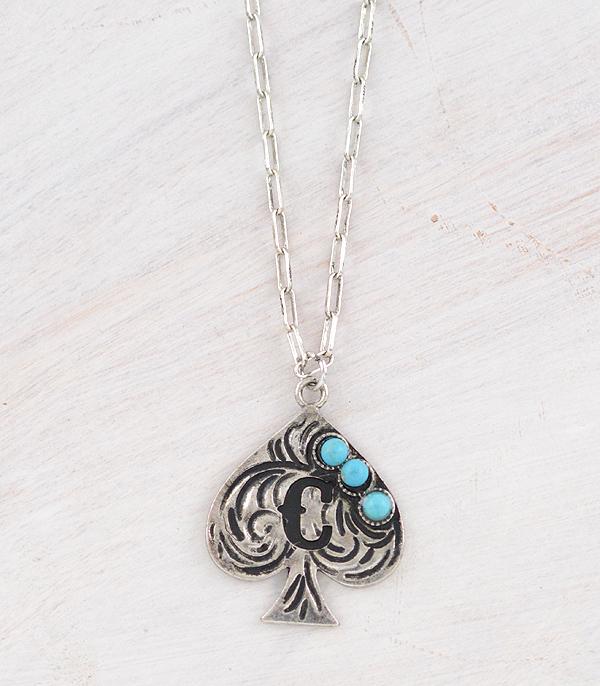 WESTERN TURQUOISE SPADE INITIAL NECKLACE