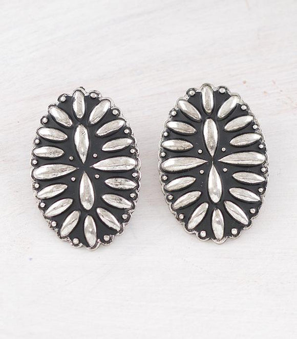 Western Concho Post Back Earrings - Silver