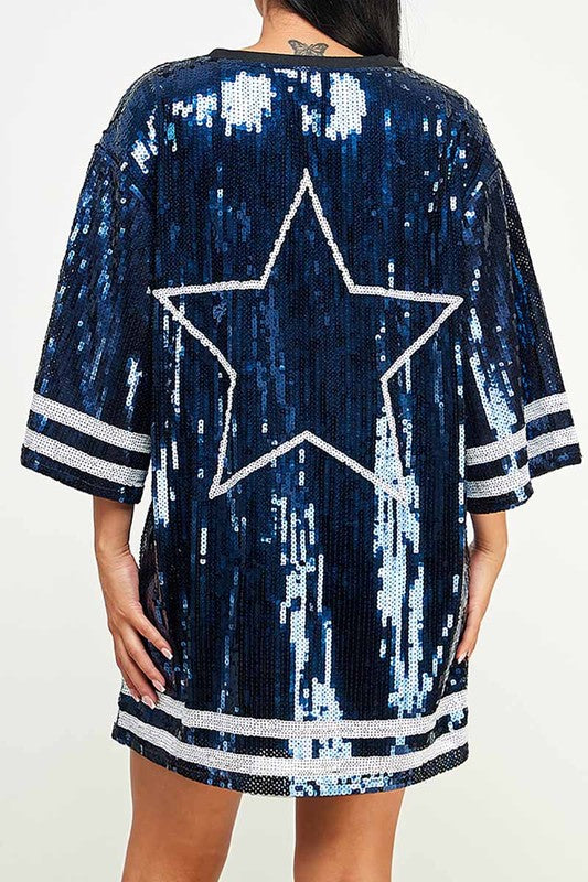 Game Day Sequin 4 T-shirt Dress or Navy Star Dallas Cowboys 