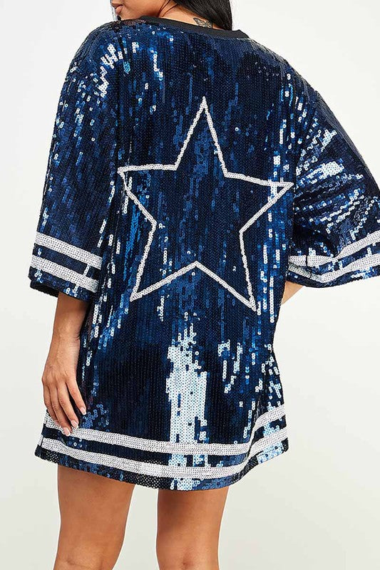 Game Day Sequin 4 T-shirt Dress or Navy Star Dallas Cowboys 