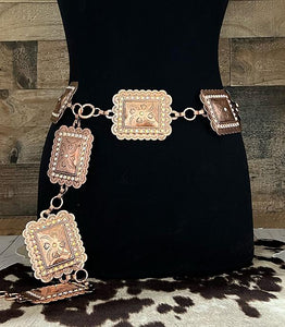 Western Rhinestone Rectangular Shape AB Stone Concho Belt - Copper