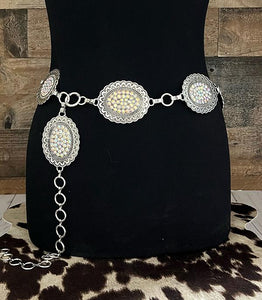 Western Rhinestone Oval AB STONE Concho Belt