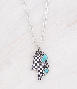 WESTERN CHECKERED LIGHTNING BOLT NECKLACE