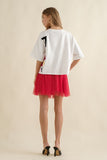 ELASTIC WAIST TULLE MESH MINI SKIRT - RED