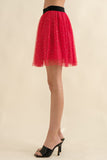 ELASTIC WAIST TULLE MESH MINI SKIRT - RED