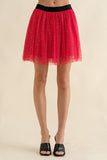 ELASTIC WAIST TULLE MESH MINI SKIRT - RED