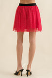 ELASTIC WAIST TULLE MESH MINI SKIRT - RED