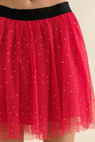 ELASTIC WAIST TULLE MESH MINI SKIRT - RED