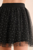 ELASTIC WAIST TULLE MESH MINI SKIRT - BLACK