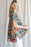 FLORAL PRINT WITH BACK SHIRRING TOP - MULTI COLOR MIX
