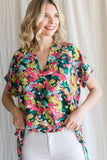 FLORAL PRINT WITH BACK SHIRRING TOP - MULTI COLOR MIX