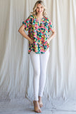 FLORAL PRINT WITH BACK SHIRRING TOP - MULTI COLOR MIX
