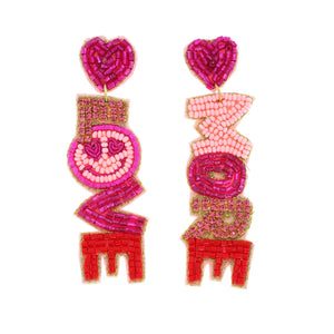 PINK SMILEY FACE LOVE MORE BEADED LONG DROP EARRINGS