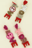 PINK SMILEY FACE LOVE MORE BEADED LONG DROP EARRINGS