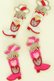 FUSCHIA JEWELED WESTERN COWBOY BOOTS VALENTINE EARRINGS