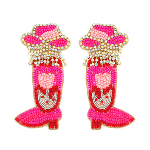 FUSCHIA JEWELED WESTERN COWBOY BOOTS VALENTINE EARRINGS