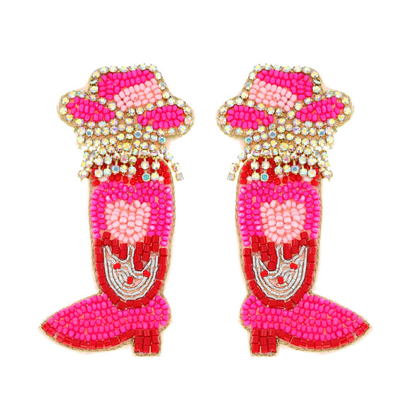 FUSCHIA JEWELED WESTERN COWBOY BOOTS VALENTINE EARRINGS