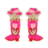 FUSCHIA JEWELED WESTERN COWBOY BOOTS VALENTINE EARRINGS