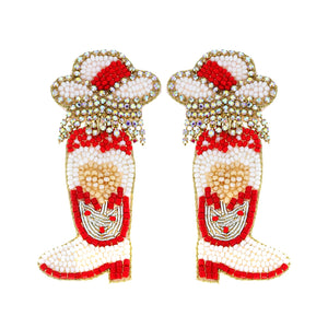 WHITE JEWELED WESTERN COWBOY BOOTS VALENTINE EARRINGS