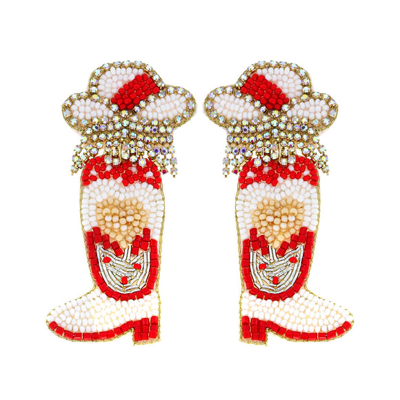 WHITE JEWELED WESTERN COWBOY BOOTS VALENTINE EARRINGS