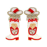 WHITE JEWELED WESTERN COWBOY BOOTS VALENTINE EARRINGS