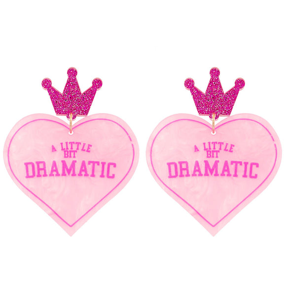 PINK LITTLE BIT DRAMATIC HEART SHAPED GLITTER EARRINGS