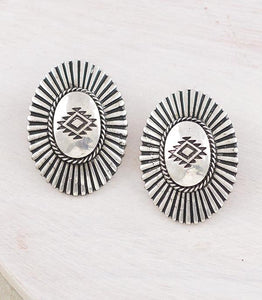 WESTERN SILVER AZTEC CONCHO EARRINGS