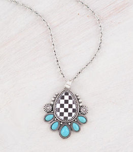 WESTERN CHECKERED TEARDROP NECKLACE