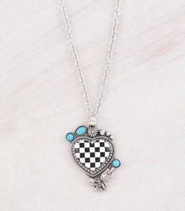 WESTERN CHECKERED HEART NECKLACE