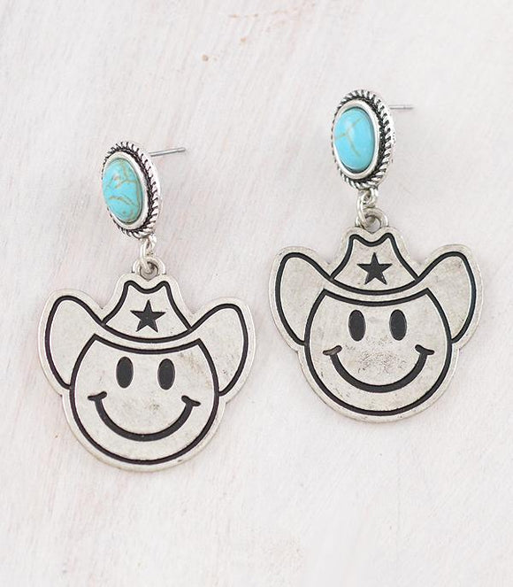 WESTERN COWBOY SMILE FACE STUD EARRINGS