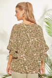 V NECKLINE FLORAL PRINT PONCHO TOP - OLIVE MULTI COLOR