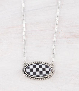 WESTERN CHECKERED BLACK AND WHITE PENDANT NECKLACE