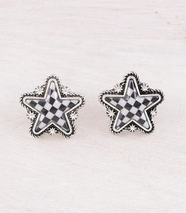 WESTERN CHECKERED STAR EARRINGS