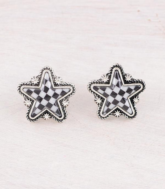 WESTERN CHECKERED STAR EARRINGS