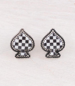 WESTERN CHECKERED SPADE EARRINGS