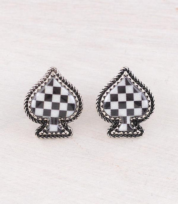 WESTERN CHECKERED SPADE EARRINGS